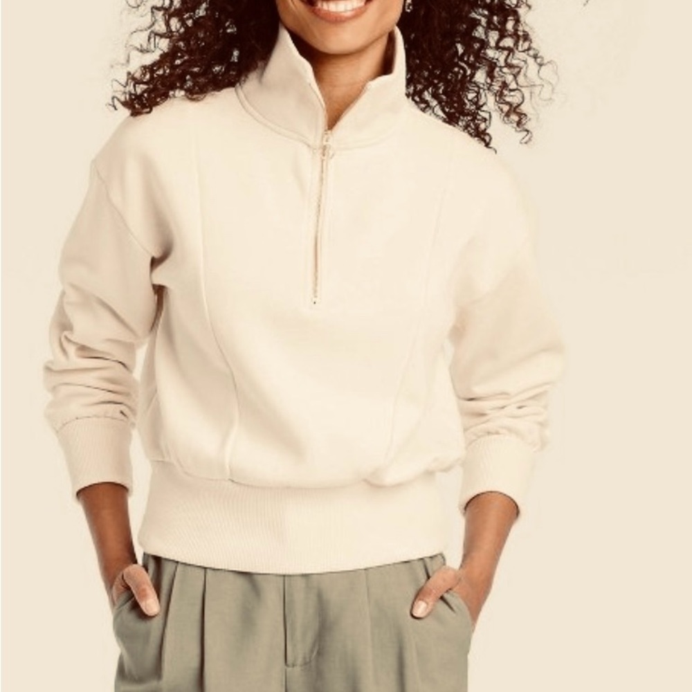 ✨ A New Day Ivory Sherpa Quarter-Zip Pullover Cozy Winter Fleece — S ✨